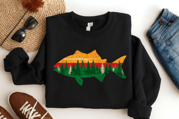 Retro Forest Fish Silhouette PNG: A Vintage Design for the Outdoors