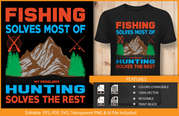T-Shirt Design: Fishing & Hunting Vector Art for POD